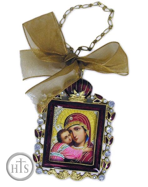 Product Picture - Enamel Framed Virgin of Vladimir Icon Pendant, Room/Car Christmas Tree Decoration