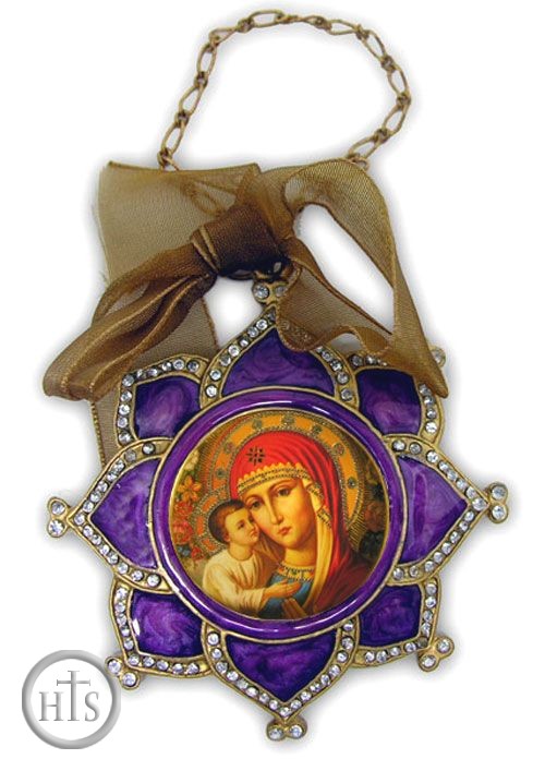 Product Photo - Enamel Framed Virgin Mary  Icon Pendant, Faberge Style - IF-3pv-05
