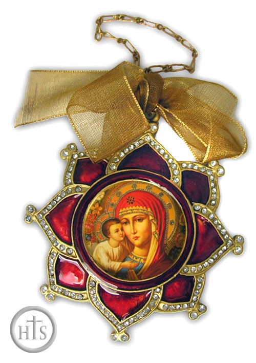 Image - Enamel Framed Virgin  Mary Icon Pendant, Faberge Style - IF-3rv-05