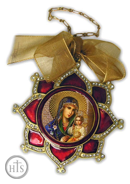 Image - Enamel Framed Virgin Mary  Icon Pendant, Faberge Style - IF-3rv-29