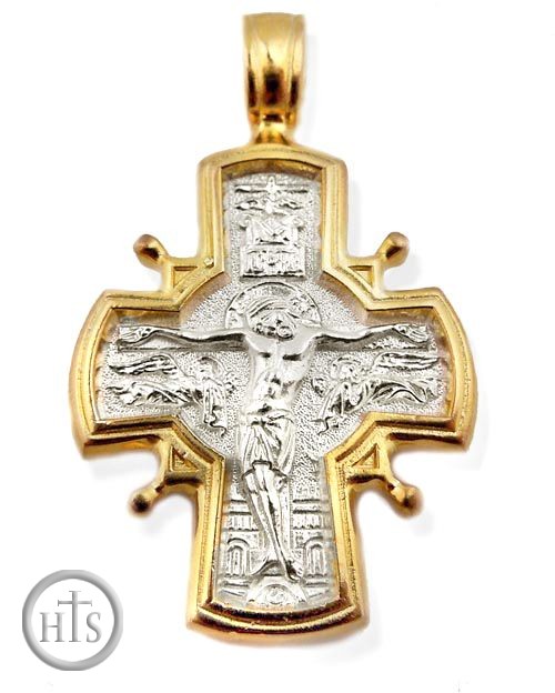 Picture - Crucifix / Virgin Mary, Reversible Cross, Sterling Silver, Gold Gilded 