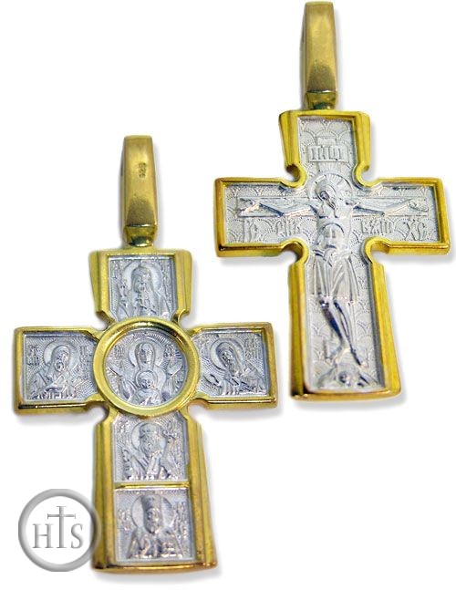 Product Photo - The Crucifixion & Virgin Emanuel, Silver, Gold Finish Reversible Cross