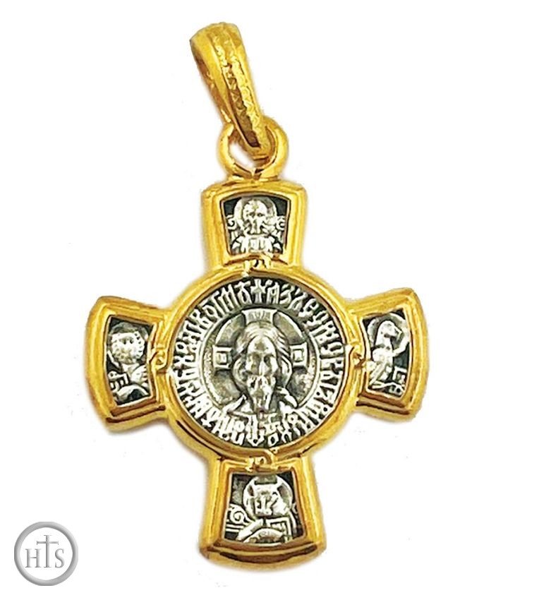 HolyTrinity Pic - The Christ Victory, Reversible Orthodox Silver Cross, Gold Plated