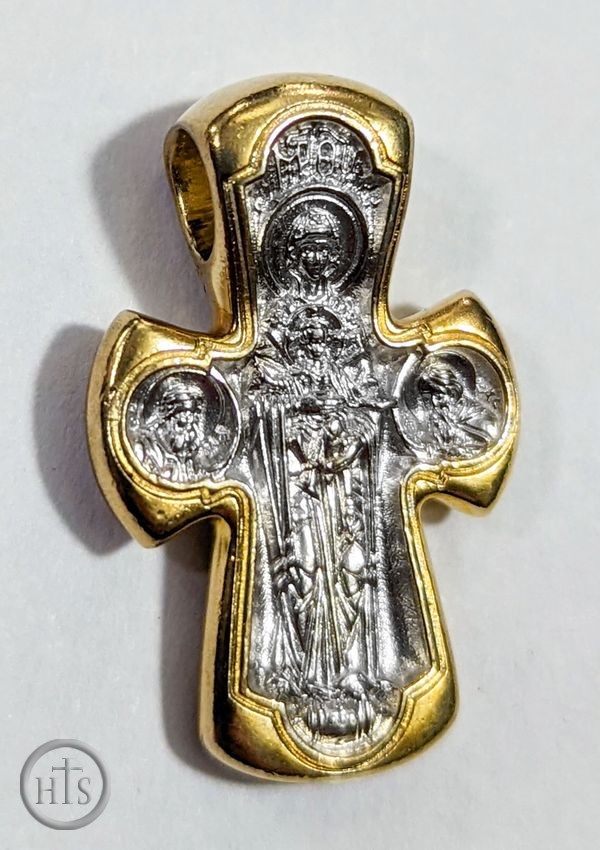 HolyTrinity Pic - The Christ and Virgin Mary, Sterling Silver, Gold Plated Reversible Cross