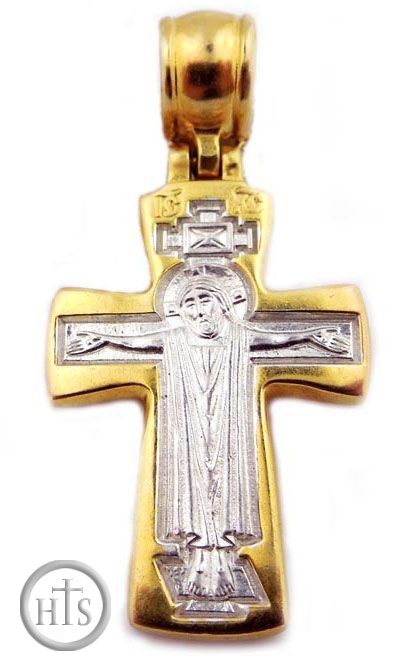 Photo - Crucifix / Virgin Mary, Engraved Sterling Silver Gold Gilded   Cross 