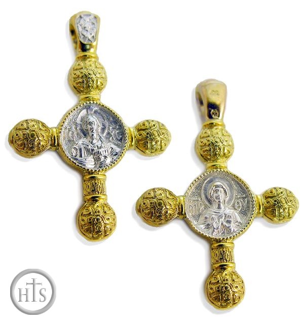 HolyTrinityStore Image - Reversible Engraved Cross with Lobes, Sterling Silver & Gilt