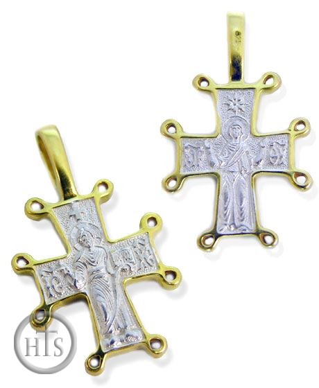 HolyTrinityStore Picture - Greek Style Reversible Cross, Sterling Silver Gold Plated