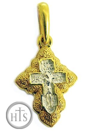 HolyTrinityStore Photo - Tiny Cross with the Prayer On the Back. Sterling Silver, Gold PLated