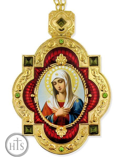 HolyTrinityStore Picture - Virgin Mary Extreme Humility, Jeweled  Icon Pendant with Chain