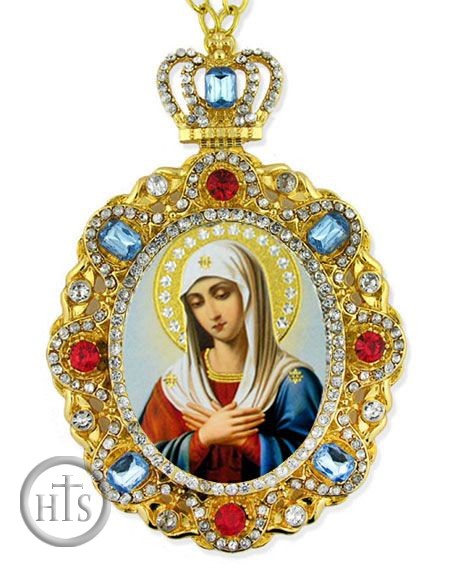 HolyTrinityStore Photo - Virgin Mary Extreme Humility, Jeweled  Icon Pendant with Chain