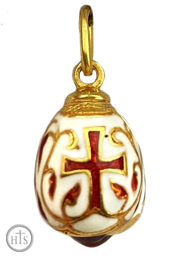 Photo - Small Pendant Egg with Cross & Christ, Sterling Silver, Gold Plated
