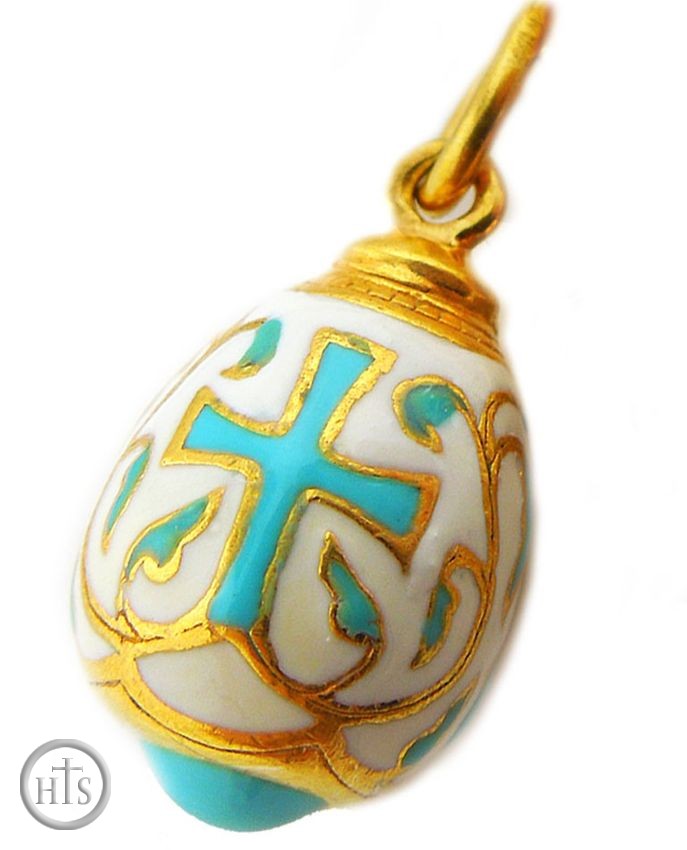 HolyTrinity Pic - Small Pendant Egg with Cross & Christ, Sterling Silver, Gold Plated 
