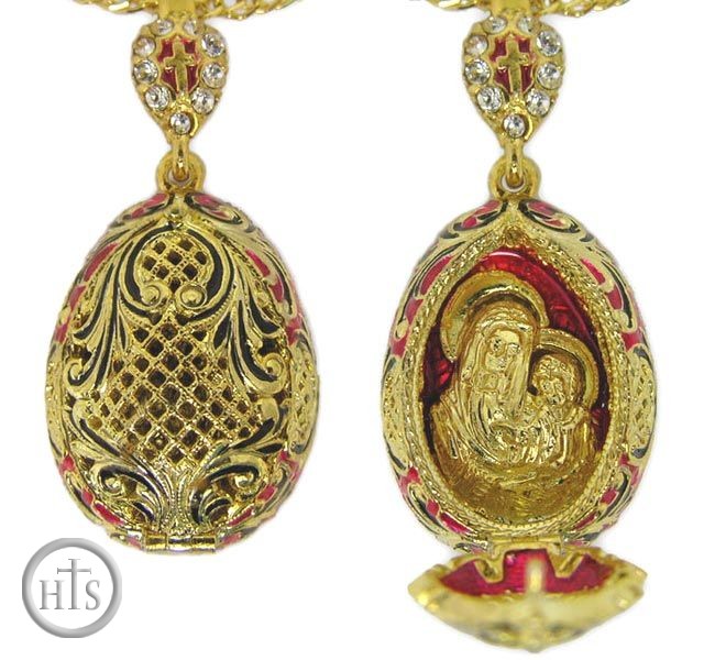 Pic - Faberge Style Egg Pendant Locket with Virgin Mary