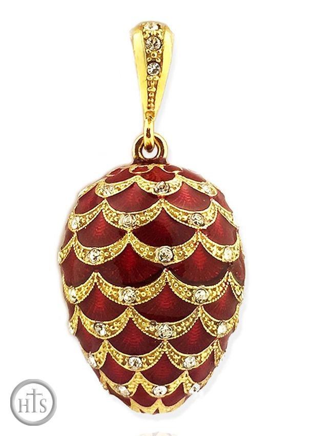 Image - Faberge Style Enameled Egg Pendant,  Red