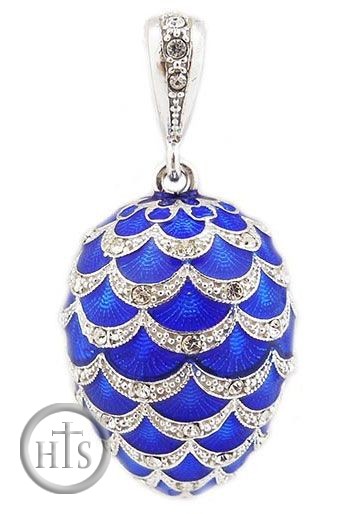 Product Pic - Faberge Style Egg Pendant, Swarovski Crystals, Blue
