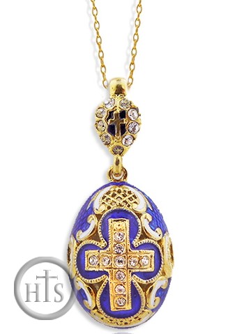 HolyTrinityStore Image - Faberge Style Egg Pendant, Silver/Gold Plated, Enameled