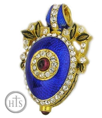 HolyTrinity Pic - Royal Blue Sterling Silver Pendant Egg, Gold Plated, Faberge Style 