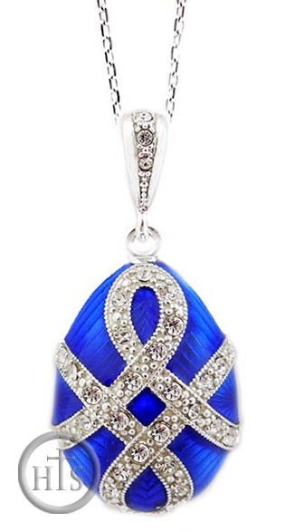 Product Picture - Faberge Style Egg Pendant, Sterling Silver 925,  Hand Enameled
