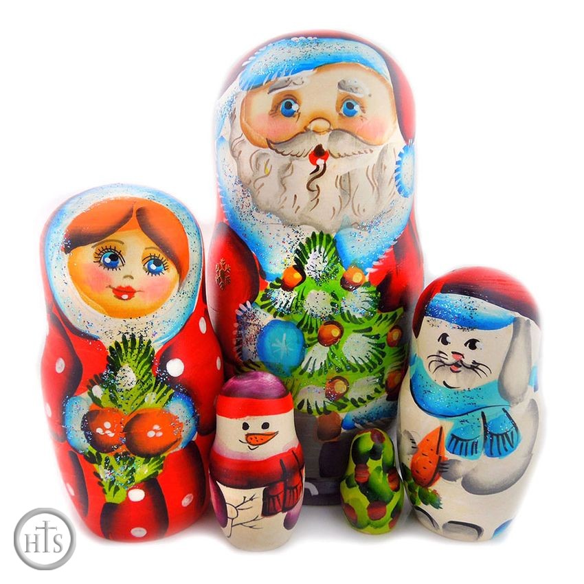 Pic - Santa Claus (Father Frost), 5 Nested Wooden Dolls 