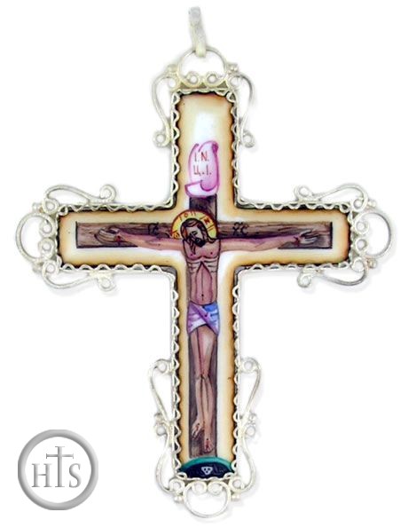 Pic - Filigree Cross, with Enamel (Finift) Corpus Crucifix, Hand Painted