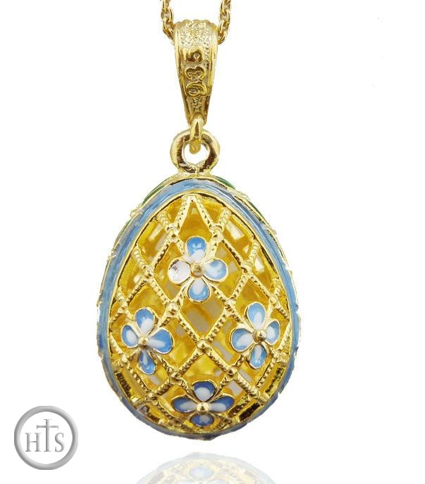 HolyTrinityStore Picture - Filigree Egg Pendant. Sterling Silver, Gold Plated