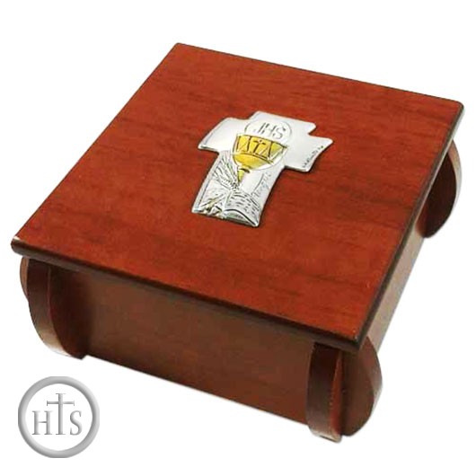 Product Image - Wooden Rosary Box with Silver Icon of  Holy First Communion