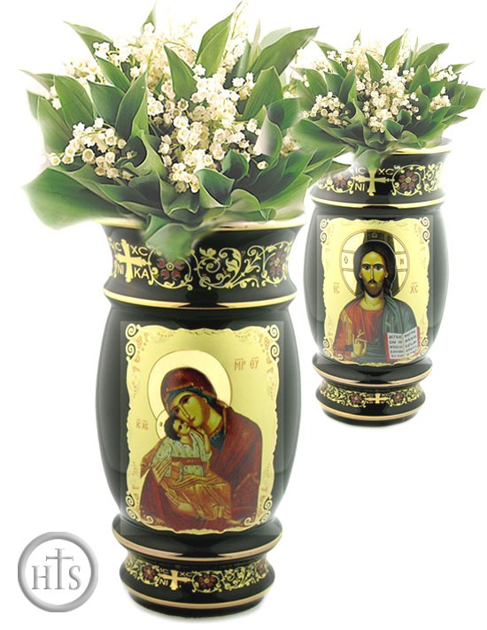 Image - Flower Icon Vase with Virgin Mary & Chris Icons, Black