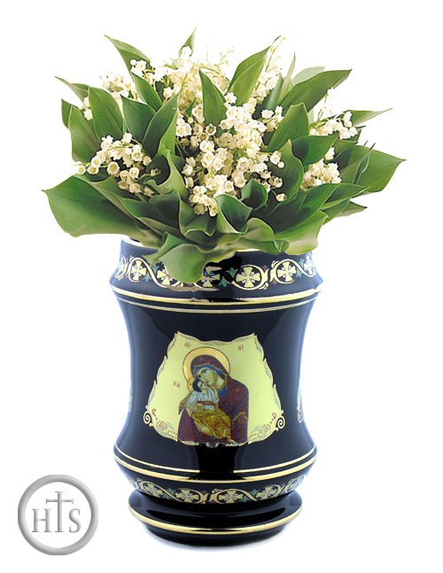 Photo - Flower Icon Vase with Virgin Mary Icon, Black and Gold