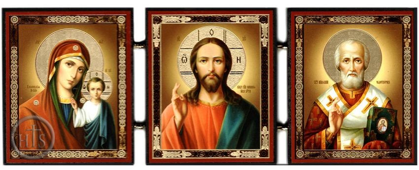 Product Photo - Christ The Teacher, Virgin of Kazan & Saint Nicholas, Foldable Triptych