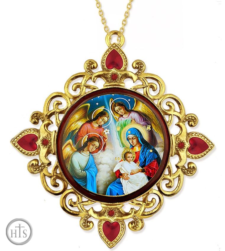 HolyTrinityStore Picture - Nativity of Christ, Jeweled Round Framed Icon with Chain