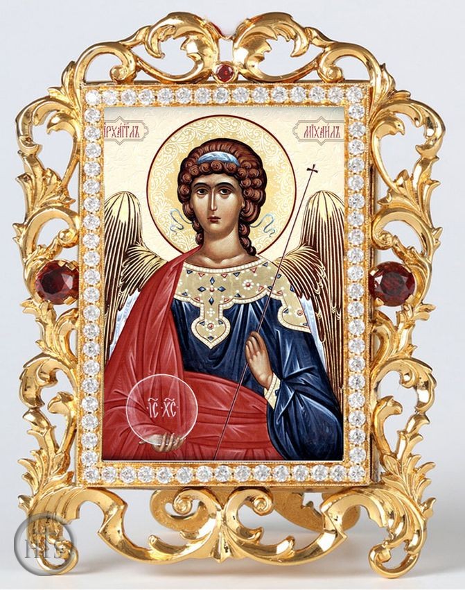 Product Image - Archangel Michael, Jeweled Framed Icon With Stand and Chain