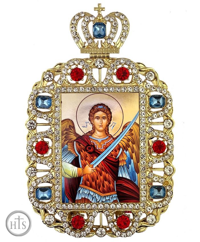 HolyTrinity Pic - Archangel Michael, Jeweled Framed Icon With Crown