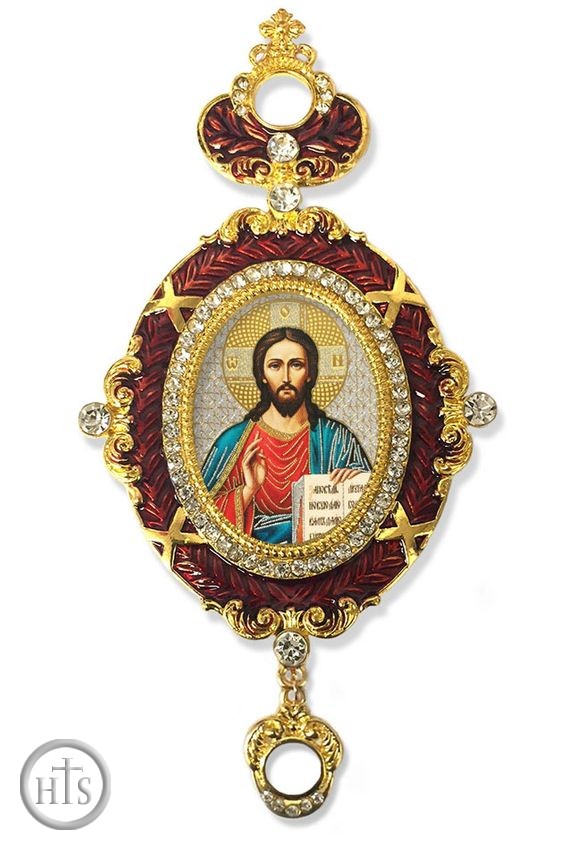 Photo - Christ The Teacher,  Enameled Jeweled Icon Ornament, Red
