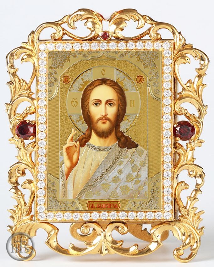 Picture - Christ The Teacher, Jeweled Framed Icon With Stand and Chain