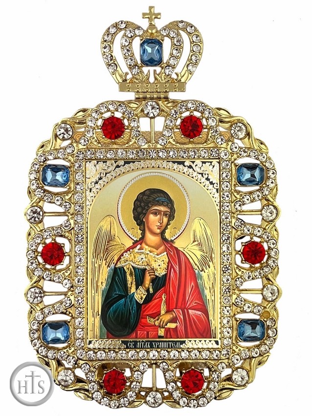 Product Pic - Guardian Angel, Jeweled Framed Icon With Crown