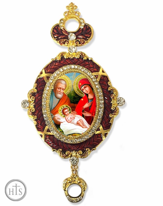 HolyTrinityStore Image - The Holy Family, Enameled Jeweled Icon Ornament, Red