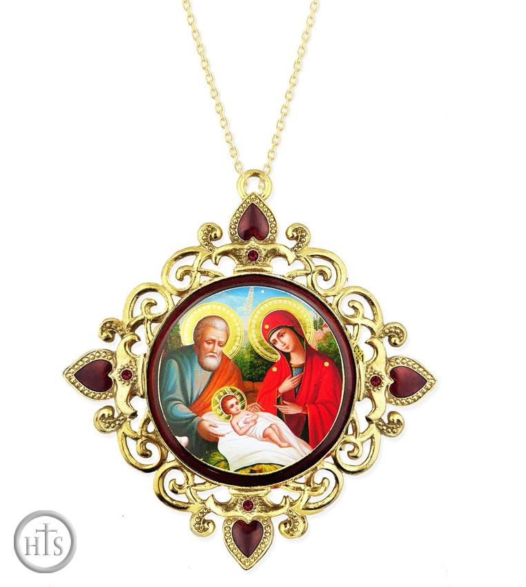 Photo - The Holy Family, Jeweled Round Framed Icon with Chain