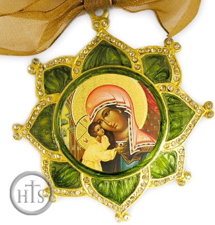 HolyTrinityStore Image - Enamel Framed Virgin Mary  Icon Pendant With Chain & Bow