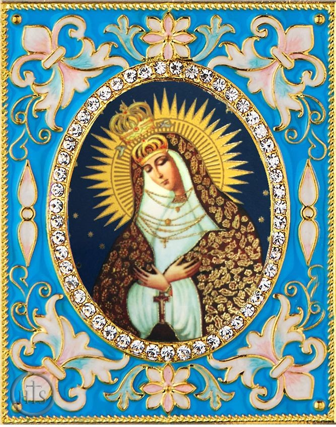 Pic - Virgin Mary Ostrobramska,  Enameled Framed Icon Pendant with Stand