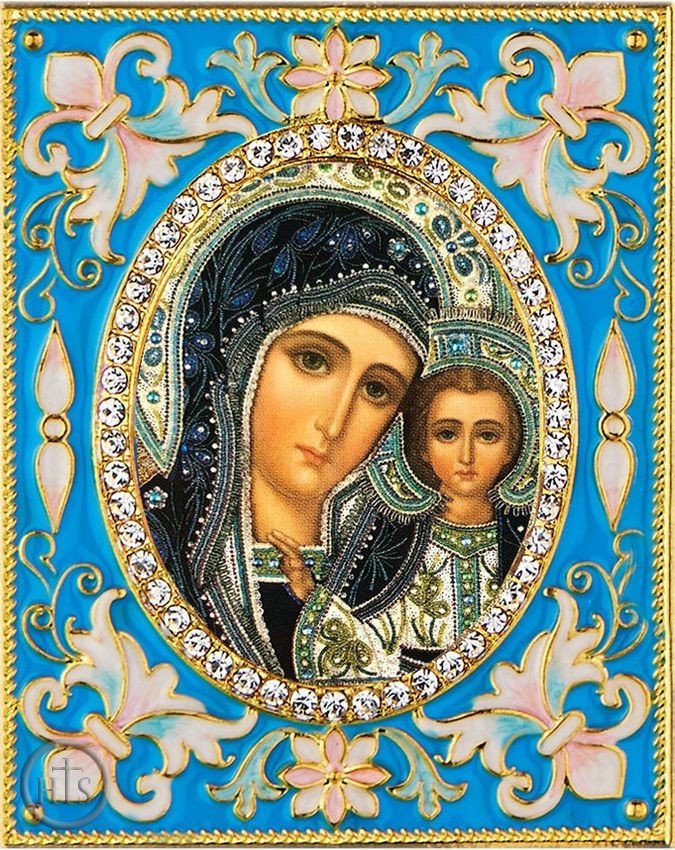 Product Photo - Virgin of Kazan, Enameled Framed Icon Pendant with Stand