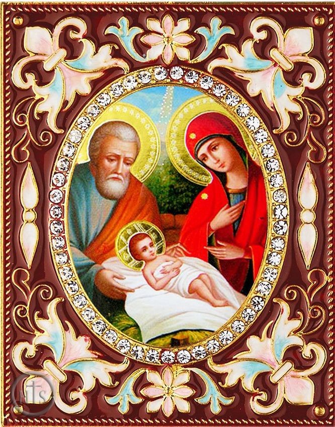 Pic - The Holy Family, Enameled Framed Icon Pendant with Stand