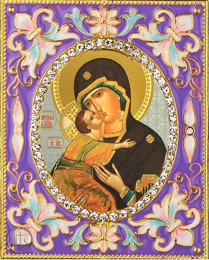 HolyTrinity Pic - Virgin of Vladimir,  Enameled Framed Icon Pendant