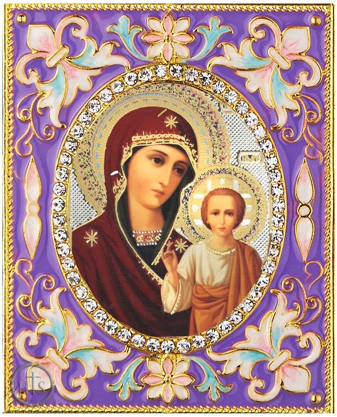 HolyTrinity Pic - Virgin of Kazan,  Enameled Framed Icon Pendant