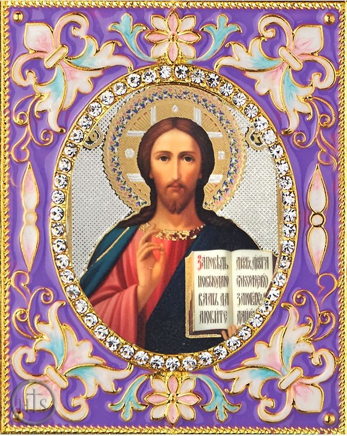 Pic - Christ The Teacher,   Enameled Framed Icon Pendant with Stand