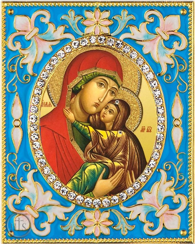 HolyTrinityStore Image - Saint Anna,   Enameled Framed Icon Pendant with Stand