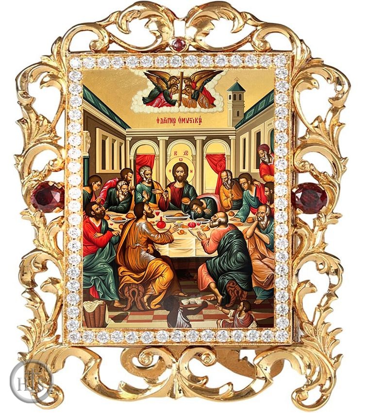 HolyTrinityStore Image - The Last Supper, Jeweled Framed Icon With Stand and Chain