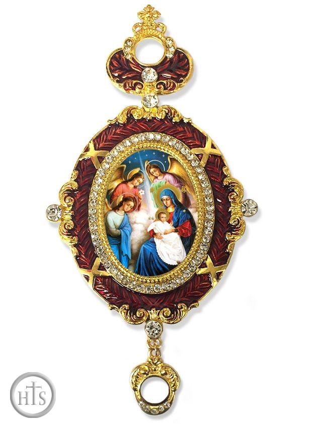 HolyTrinity Pic - The Nativity, Enameled Jeweled Icon Ornament, Red