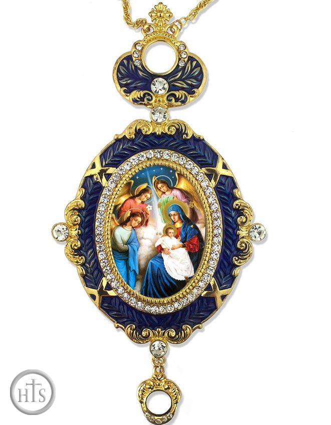 Pic - The Nativity, Enameled Jeweled Icon Ornament, Blue