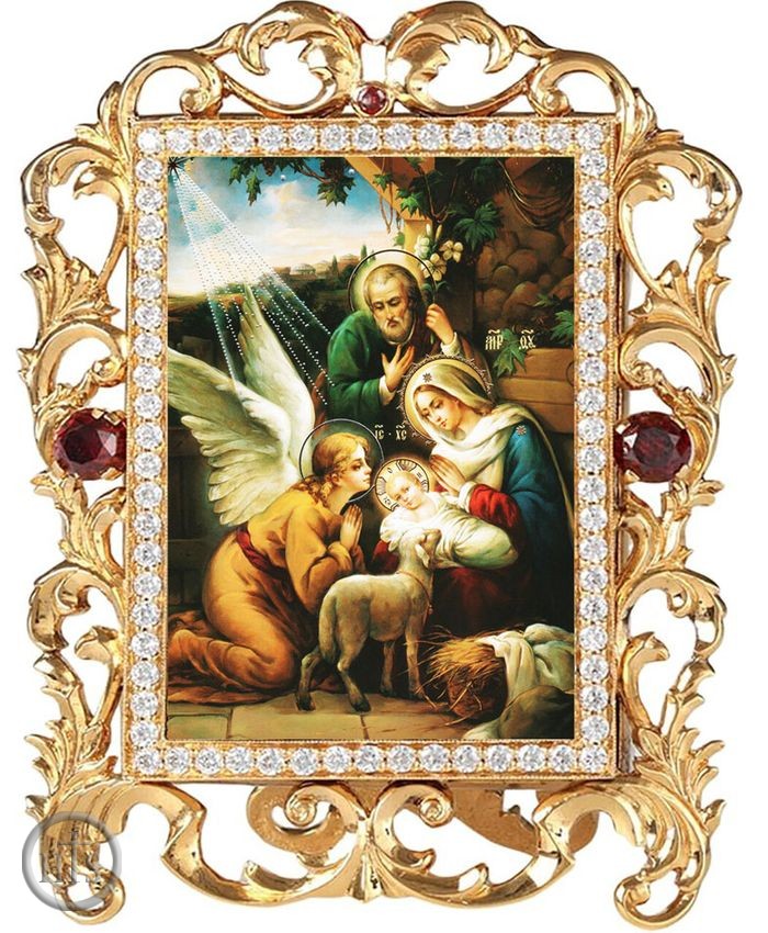 Pic - The Nativity, Jeweled Framed Icon With Stand and Chain