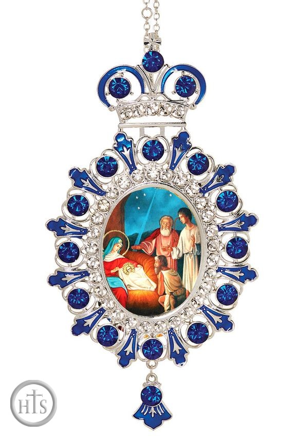 Product Photo - Nativity of Christ, Jeweled  Icon Ornament with Chain
